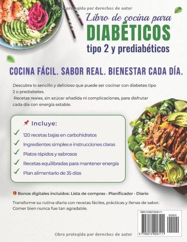 Libro de cocina para diabéticos tipo 2 y prediabéticos: 120 recetas low carb y sin azúcar para principiantes + plan de 35 días para equilibrar la glucosa y mantener la energía naturalmente