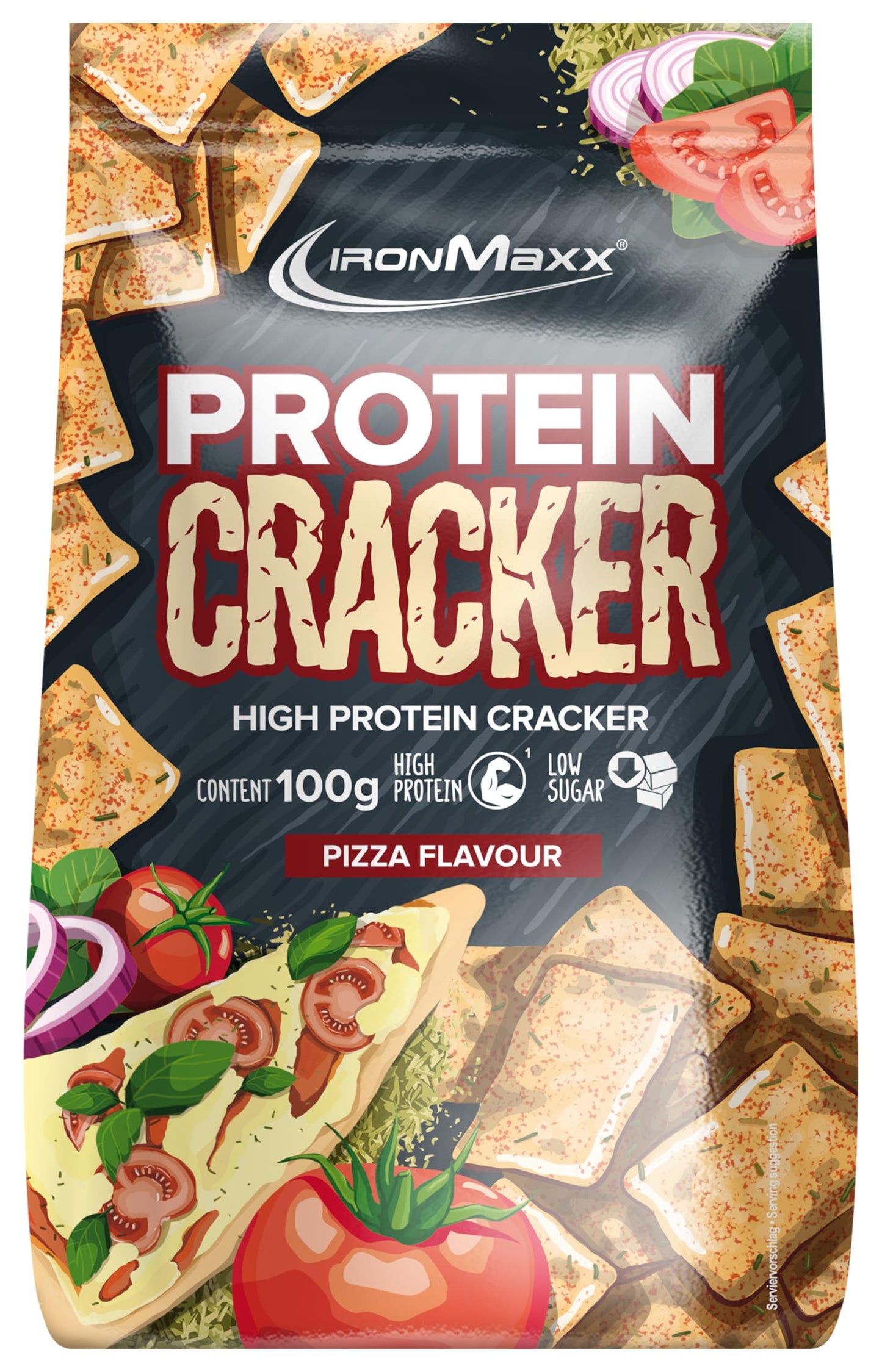 IronMaxx Protein Cracker Pizza 100g | Crunchy, Low Sugar Snack with 21% Protein | Baked & Non-Fried