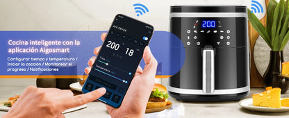 Freidora de aire Aigostar 7L sin aceite con WiFi, 1900W + pulverizador de aceite y libro de recetas