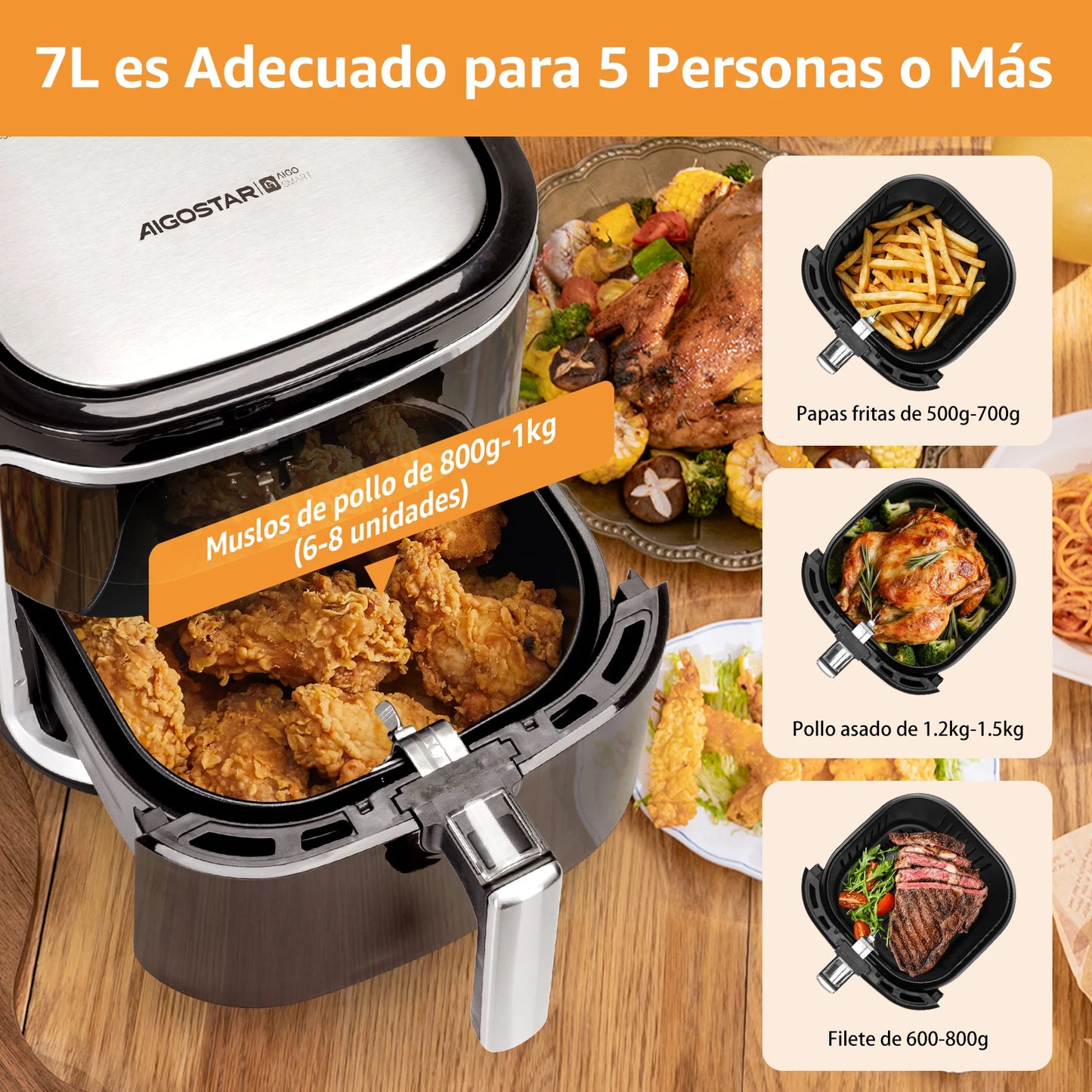 Freidora de aire Aigostar 7L sin aceite con WiFi, 1900W + pulverizador de aceite y libro de recetas