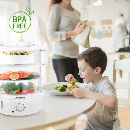 Vaporera Aigostar 9L con 3 recipientes independientes y temporizador de 60 minutos