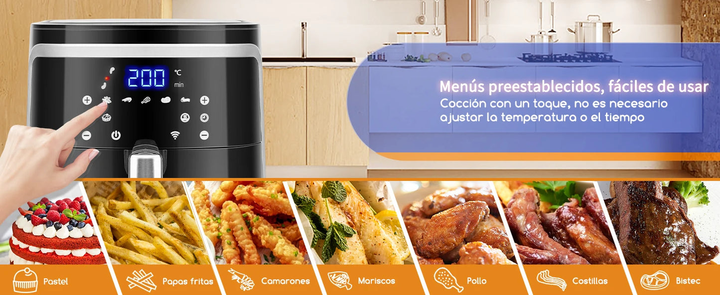 Freidora de aire Aigostar 7L sin aceite con WiFi, 1900W + pulverizador de aceite y libro de recetas