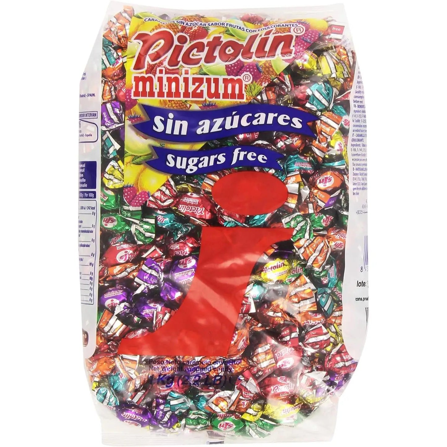 Caramelos Pictolin MiniZum sin azúcar – Bolsa 1 kg (≈430 uds) 🍓🍍🍊🍋