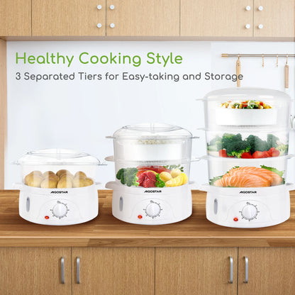 Vaporera Aigostar 9L con 3 recipientes independientes y temporizador de 60 minutos