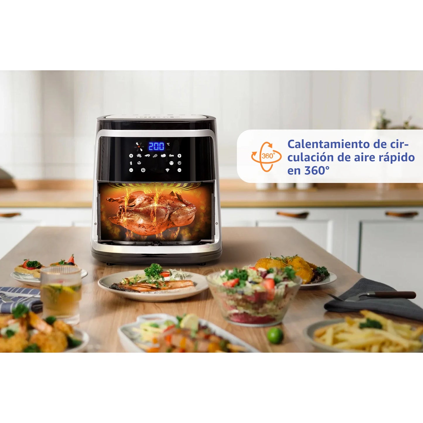 Freidora de aire Aigostar 7L sin aceite con WiFi, 1900W + pulverizador de aceite y libro de recetas