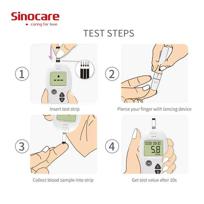 Sinocare Safe-Accu – Kit medidor de glucosa con 50/100 tiras y lancetas para control de la diabetes