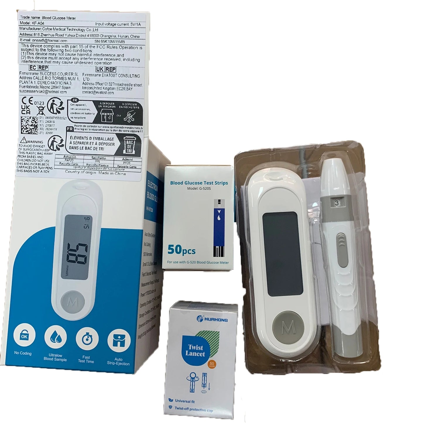 Kit medidor de glucosa en sangre – Glucómetro con 50 tiras y 50 lancetas para control de la diabetes
