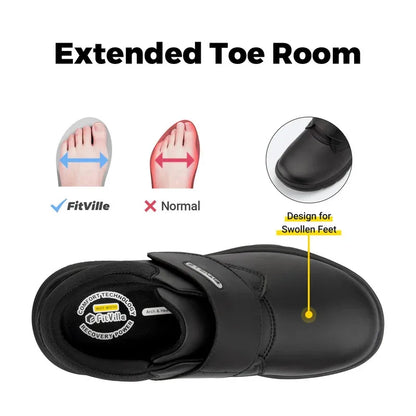 Zapatos hombre extra anchos de piel – Ortopédicos para diabéticos, pies hinchados y dedos sensibles, antideslizantes con soporte de arco