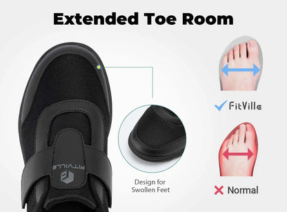 Zapatillas FitVille para diabéticos hombre – Extra anchas, pies hinchados y neuropatía, ligeras para caminar