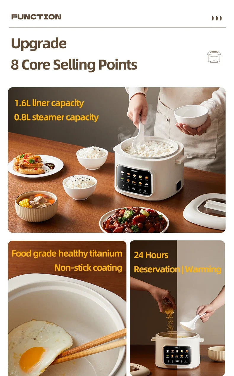 Olla Arrocera Eléctrica 2,4L  – Multicooker Compacto para 1–2 Personas, Antiadherente y 220V