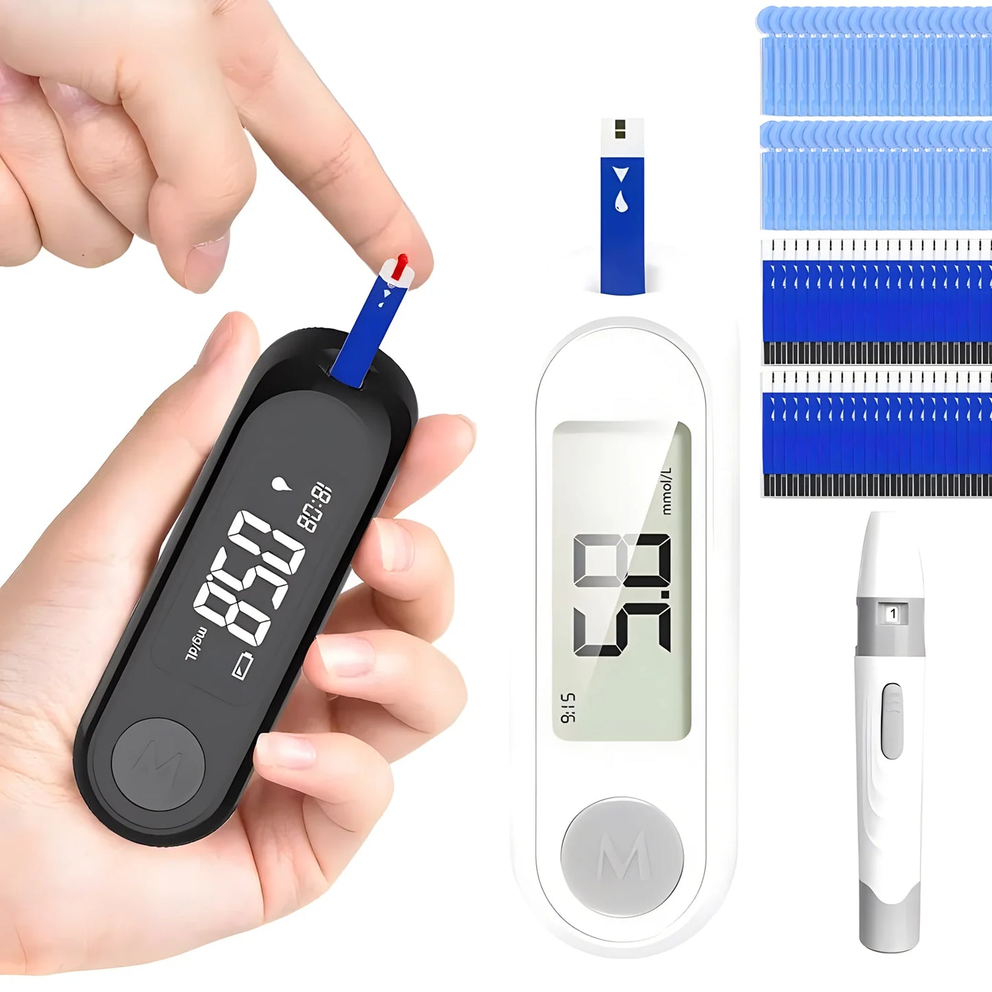 Kit medidor de glucosa en sangre – Glucómetro con 50 tiras y 50 lancetas para control de la diabetes