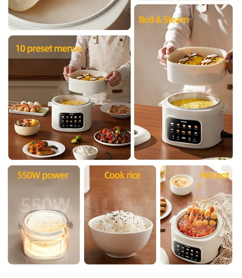 Olla Arrocera Eléctrica 2,4L  – Multicooker Compacto para 1–2 Personas, Antiadherente y 220V