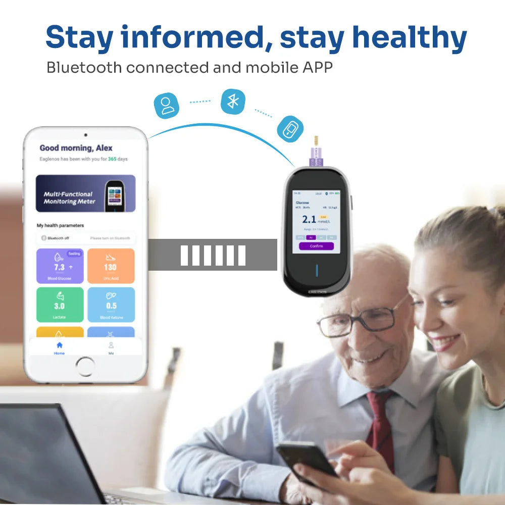 Medidor 5 en 1 EN601: lactato, cetonas, glucosa, ácido úrico y colesterol total