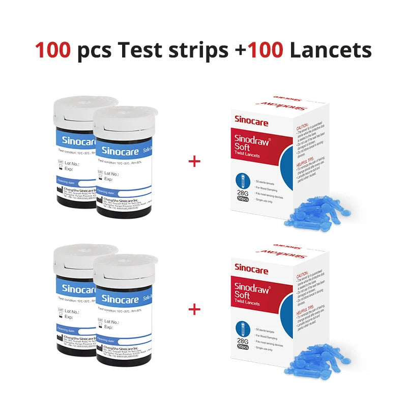Sinocare Safe-Accu – Kit medidor de glucosa con 50/100 tiras y lancetas para control de la diabetes