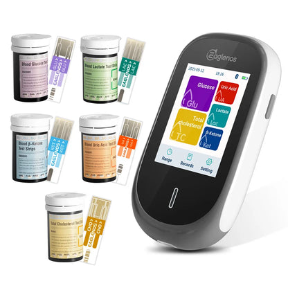 Medidor 5 en 1 EN601: lactato, cetonas, glucosa, ácido úrico y colesterol total