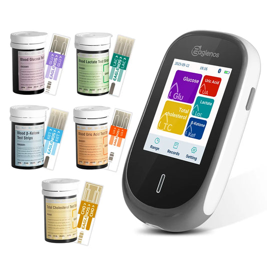 Medidor 5 en 1 EN601: lactato, cetonas, glucosa, ácido úrico y colesterol total