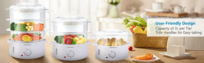 Vaporera Aigostar 9L con 3 recipientes independientes y temporizador de 60 minutos