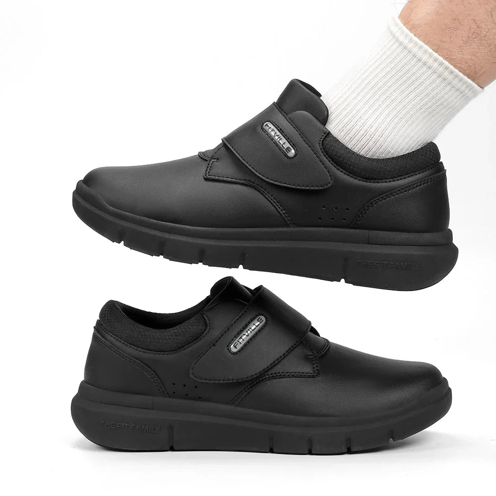 Zapatos hombre extra anchos de piel – Ortopédicos para diabéticos, pies hinchados y dedos sensibles, antideslizantes con soporte de arco