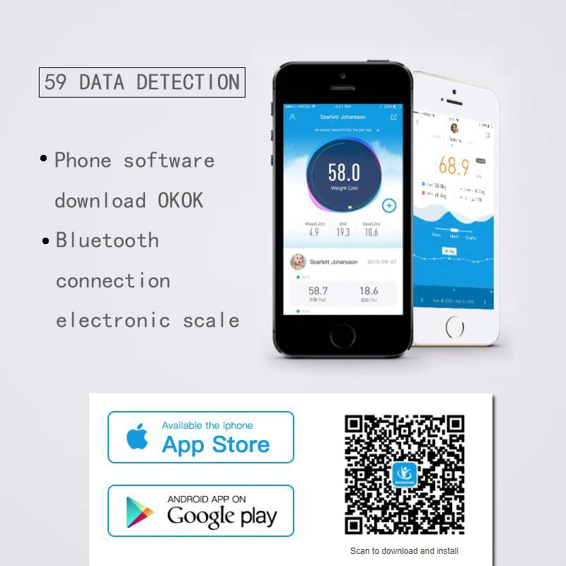 Báscula digital de grasa corporal inteligente con Bluetooth y aplicación para móvil