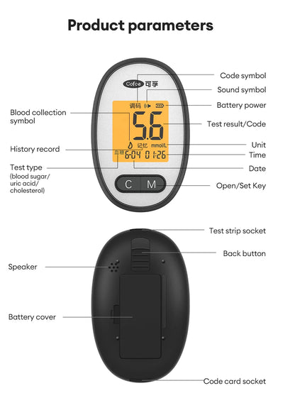 Cofoe Medidor 3 en 1 – Monitor de Glucosa, Ácido Úrico y Colesterol con Precisión Médica