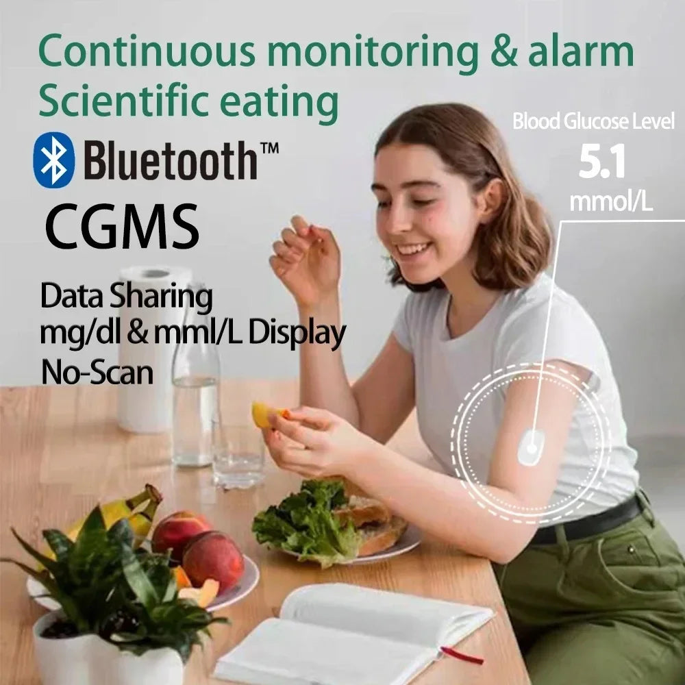 Monitoreo dinámico de glucosa en sangre CGMS 24h – Sistema remoto multilingüe sin escaneo en tiempo real