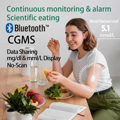 Monitoreo dinámico de glucosa en sangre CGMS 24h – Sistema remoto multilingüe sin escaneo en tiempo real