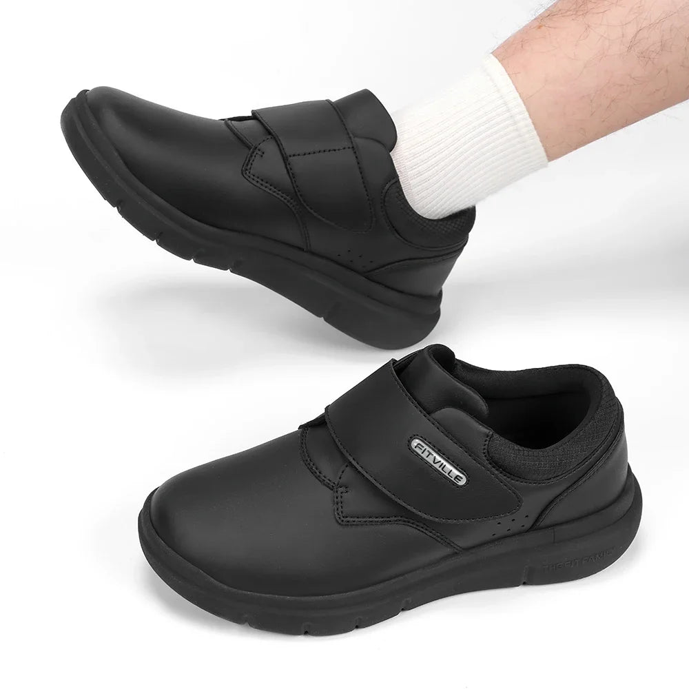 Zapatos hombre extra anchos de piel – Ortopédicos para diabéticos, pies hinchados y dedos sensibles, antideslizantes con soporte de arco