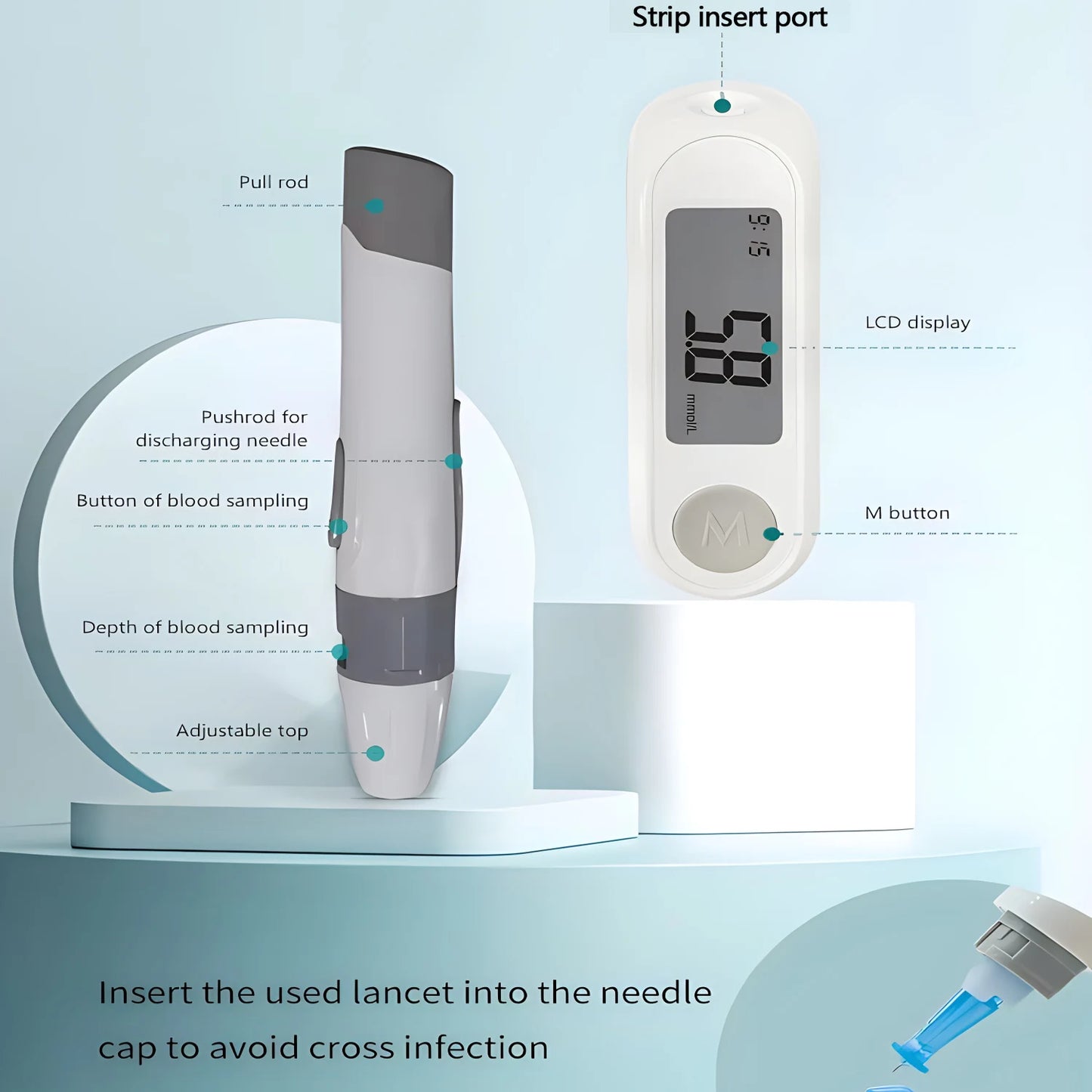 Kit medidor de glucosa en sangre – Glucómetro con 50 tiras y 50 lancetas para control de la diabetes