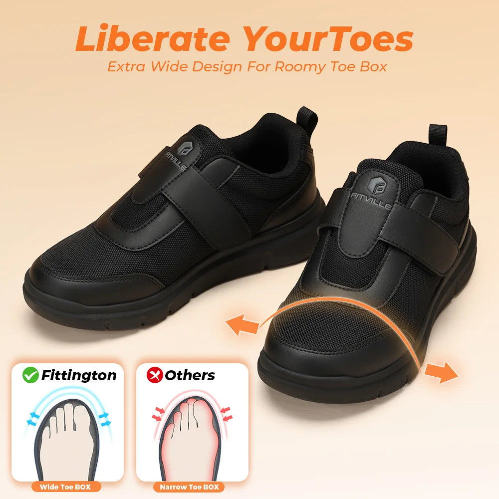 Zapatillas FitVille para diabéticos hombre – Extra anchas, pies hinchados y neuropatía, ligeras para caminar