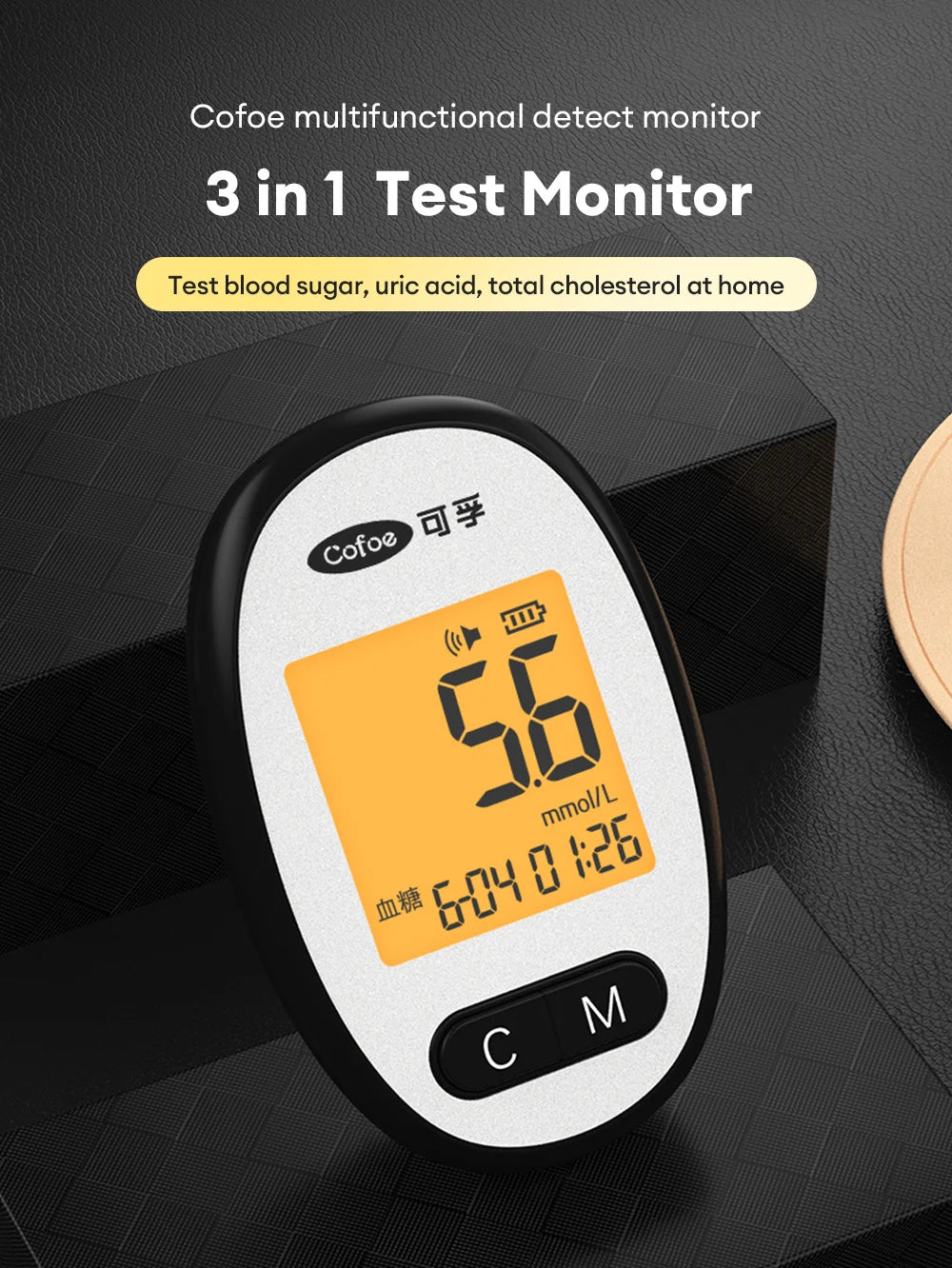 Cofoe Medidor 3 en 1 – Monitor de Glucosa, Ácido Úrico y Colesterol con Precisión Médica