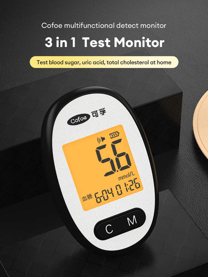 Cofoe Medidor 3 en 1 – Monitor de Glucosa, Ácido Úrico y Colesterol con Precisión Médica