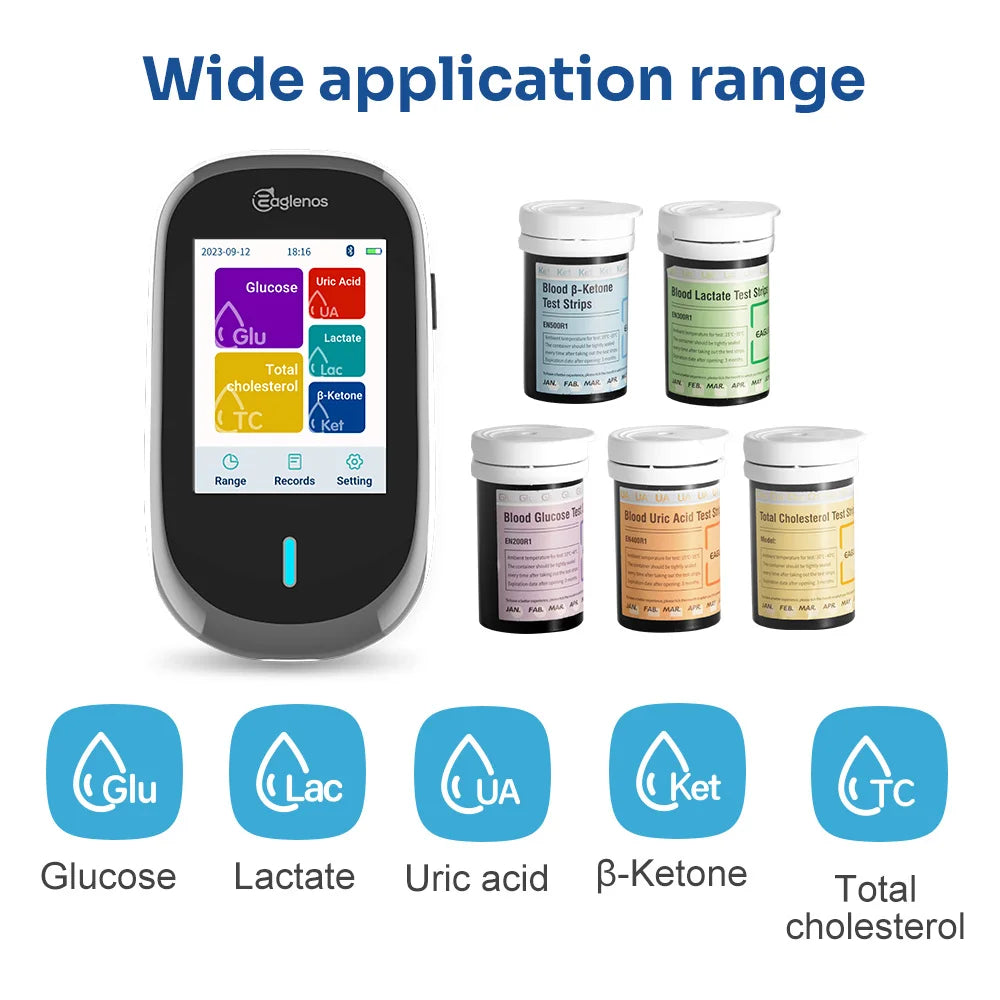 Medidor 5 en 1 EN601: lactato, cetonas, glucosa, ácido úrico y colesterol total