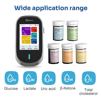 Medidor 5 en 1 EN601: lactato, cetonas, glucosa, ácido úrico y colesterol total
