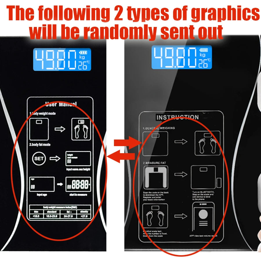 Báscula digital de grasa corporal inteligente con Bluetooth y aplicación para móvil