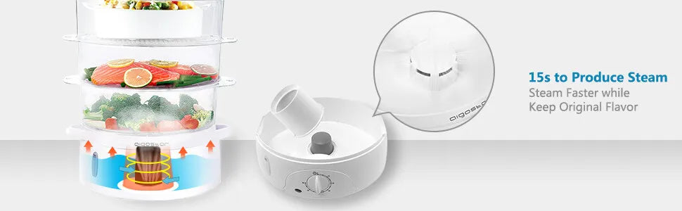 Vaporera Aigostar 9L con 3 recipientes independientes y temporizador de 60 minutos