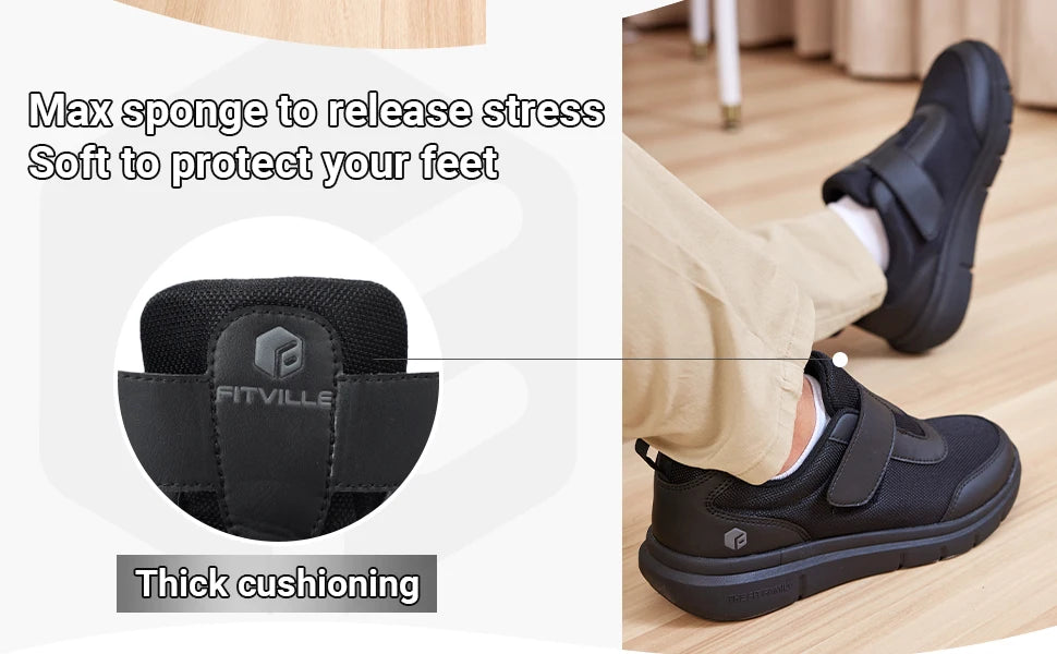 Zapatillas FitVille para diabéticos hombre – Extra anchas, pies hinchados y neuropatía, ligeras para caminar