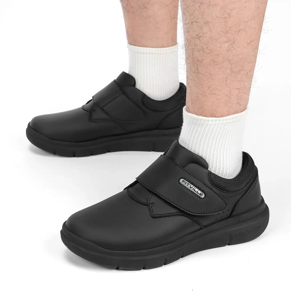 Zapatos hombre extra anchos de piel – Ortopédicos para diabéticos, pies hinchados y dedos sensibles, antideslizantes con soporte de arco