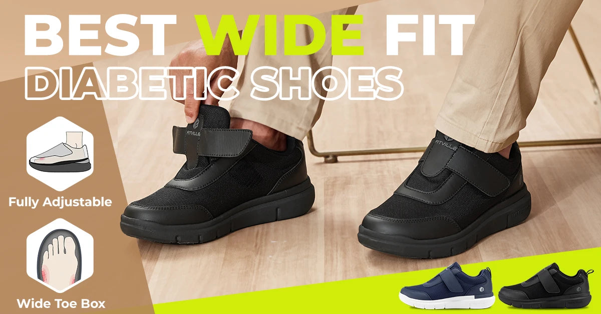 Zapatillas FitVille para diabéticos hombre – Extra anchas, pies hinchados y neuropatía, ligeras para caminar